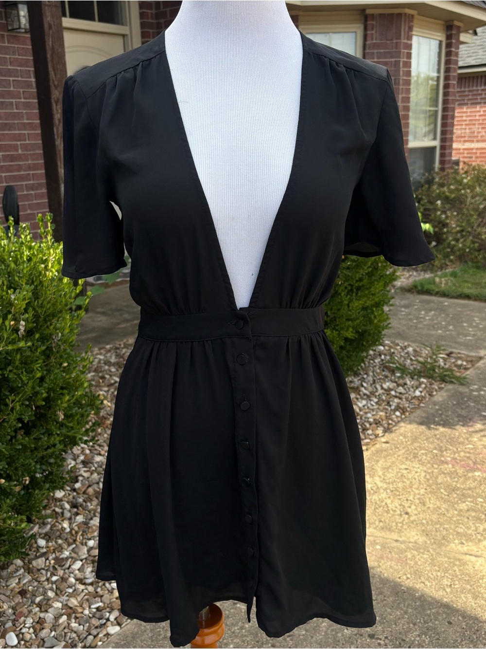 Olivaceous Black Deep V-Neck Button-Front Mini Dress